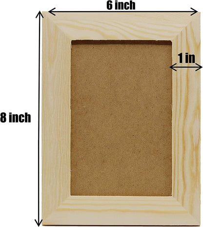 Pack of 6 Unfinished Solid Pine Wood Picture Frames for Arts & Crafts, DIY Painting Project Stand (6X8 Frame Size Holds 6X4 Pictures) - WoodArtSupply