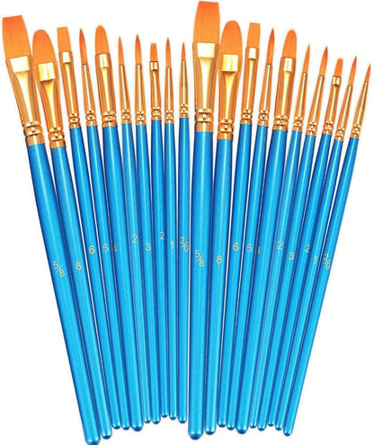 Paint Brushes Set, 2 Pack 20 Pcs round Pointed Tip Paintbrushes Nylon Hair Artist Acrylic Oil Watercolor - WoodArtSupply