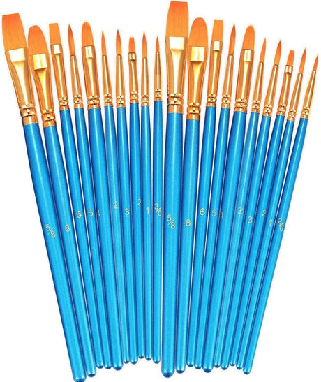 Paint Brushes Set, 2 Pack 20 Pcs round Pointed Tip Paintbrushes Nylon Hair Artist Acrylic Oil Watercolor WoodArtSupply