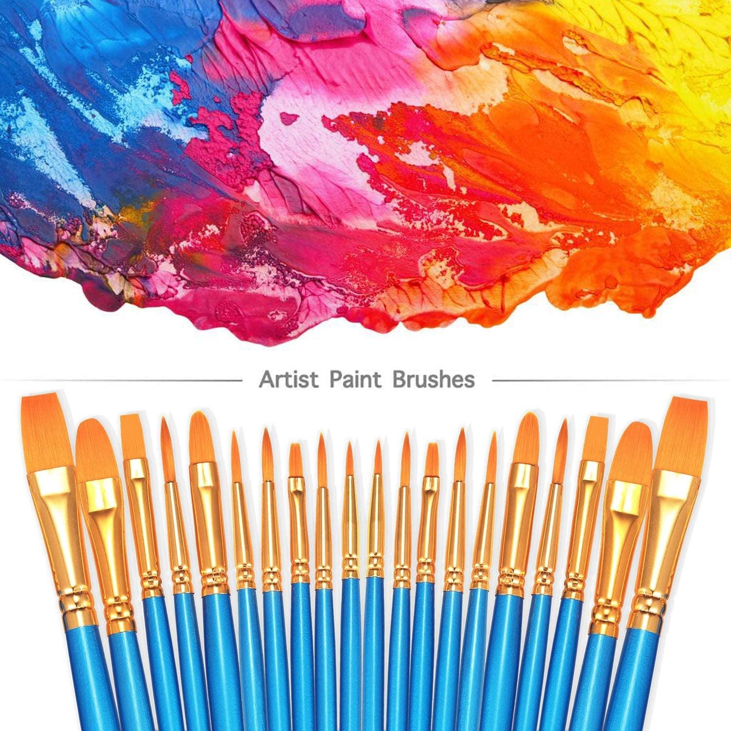 Paint Brushes Set, 2 Pack 20 Pcs round Pointed Tip Paintbrushes Nylon Hair Artist Acrylic Oil Watercolor WoodArtSupply