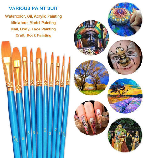 Paint Brushes Set, 2 Pack 20 Pcs round Pointed Tip Paintbrushes Nylon Hair Artist Acrylic Oil Watercolor WoodArtSupply