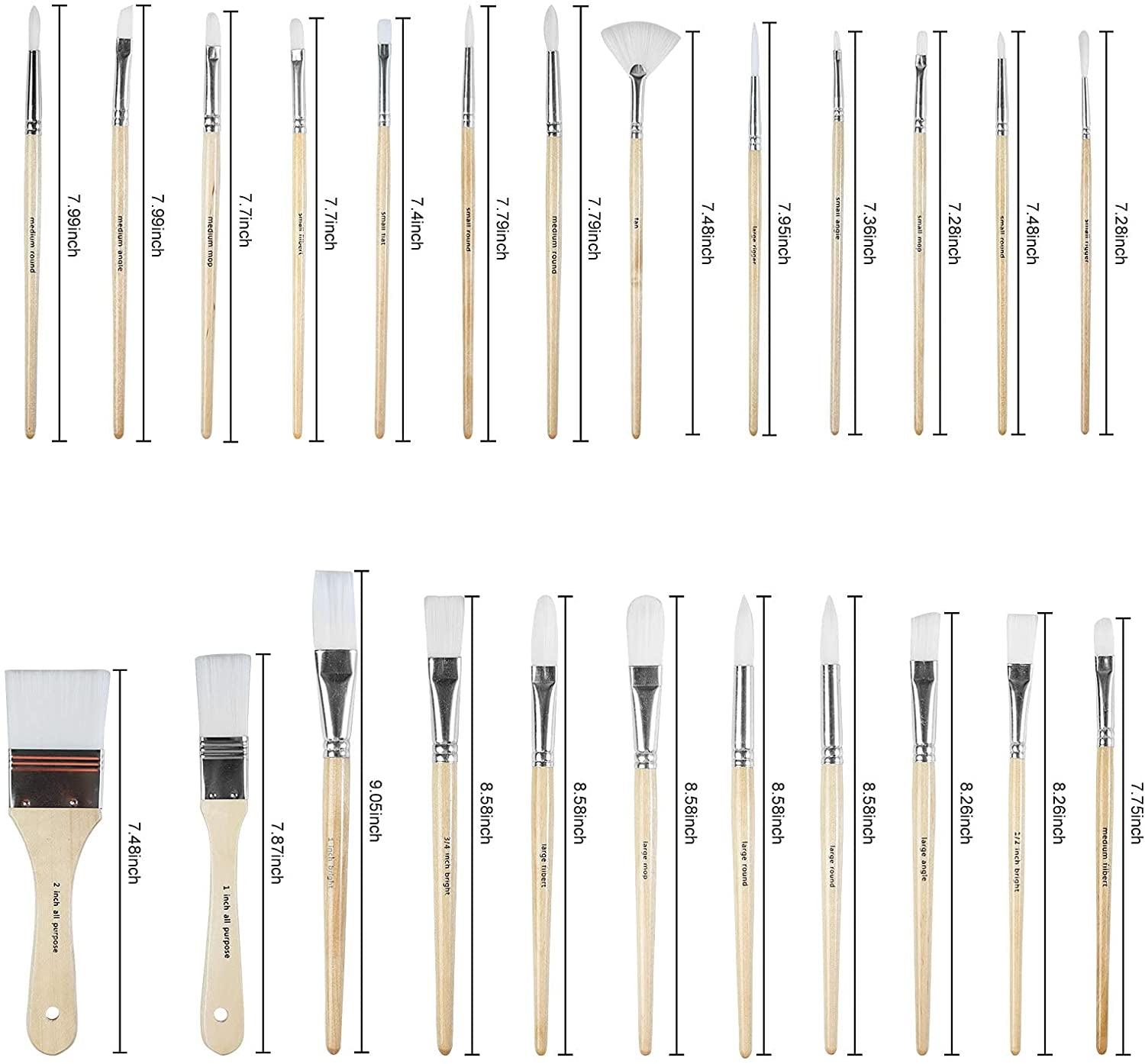 Paint Brushes Set of 24 Pieces Wooden Handles with Canvas Brush Case, Professional for Oil, Acrylic Watercolor WoodArtSupply