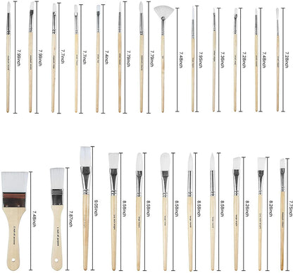 Paint Brushes Set of 24 Pieces Wooden Handles with Canvas Brush Case, Professional for Oil, Acrylic Watercolor - WoodArtSupply