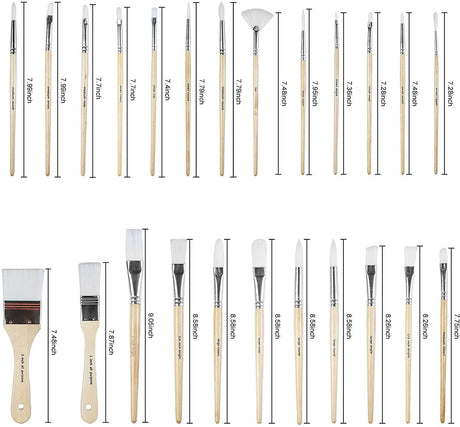 Paint Brushes Set of 24 Pieces Wooden Handles with Canvas Brush Case, Professional for Oil, Acrylic Watercolor WoodArtSupply