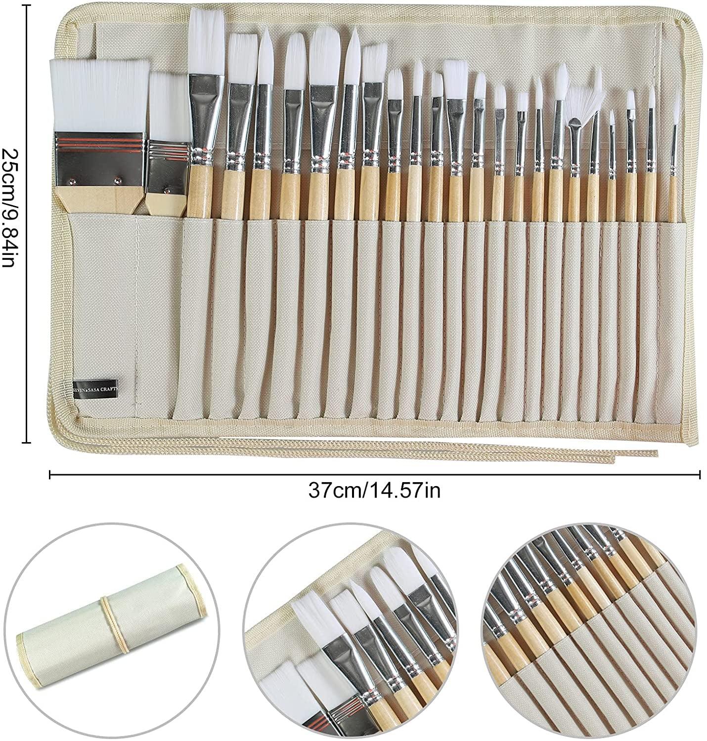 Paint Brushes Set of 24 Pieces Wooden Handles with Canvas Brush Case, Professional for Oil, Acrylic Watercolor WoodArtSupply