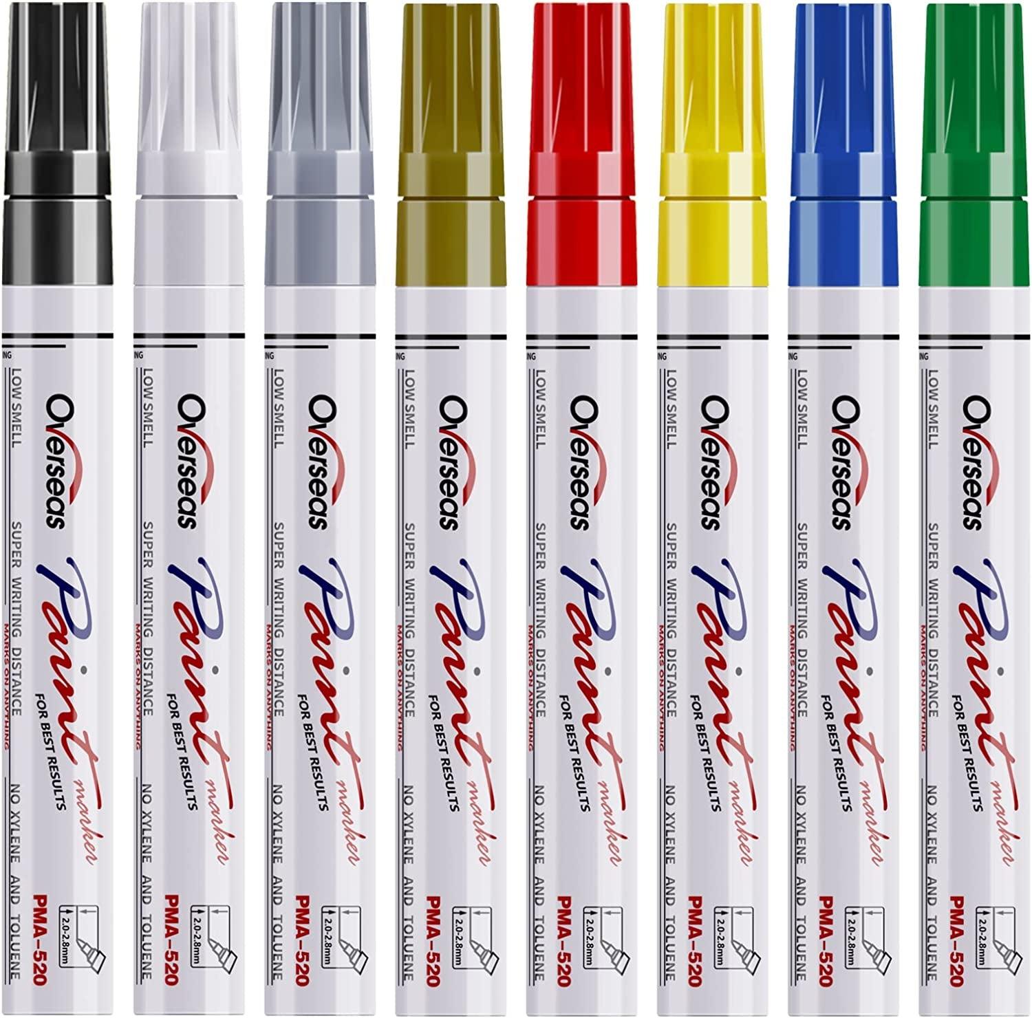 Paint Marker Pens 8 Mixed Colors Oil Based Permanent Waterproof Quick Dry Medium Tip WoodArtSupply