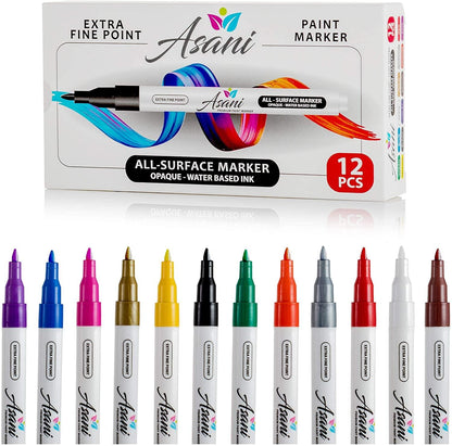 Paint Pens Acrylic Markers Set (12-Color) Rock Painting, Glass, Wood, Porcelain, Ceramic, Fabric, Paper, Kindness Rocks - WoodArtSupply