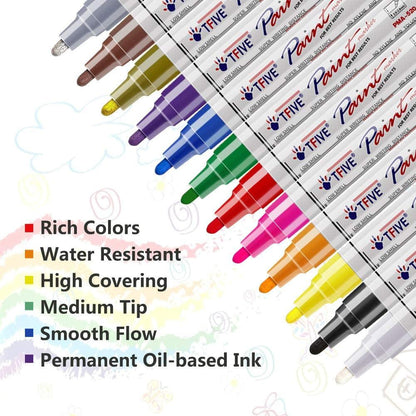 Paint Pens Paint Markers Never Fade Quick Dry and Permanent, 12 Color Oil-Based Waterproof Painting, Ceramic, Wood - WoodArtSupply