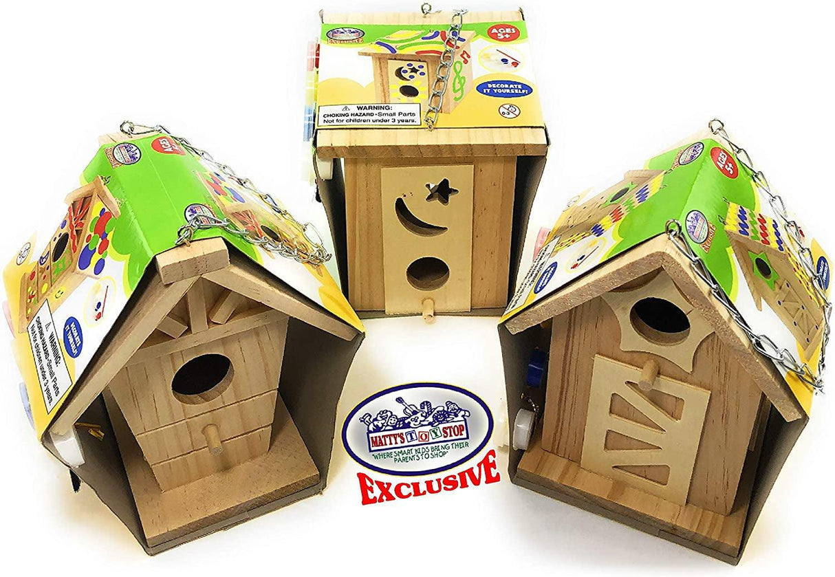 Paint Your Own Small Wooden Birdhouses (Includes Paints & Brushes) Gift Set Bundle - 3 Pack WoodArtSupply