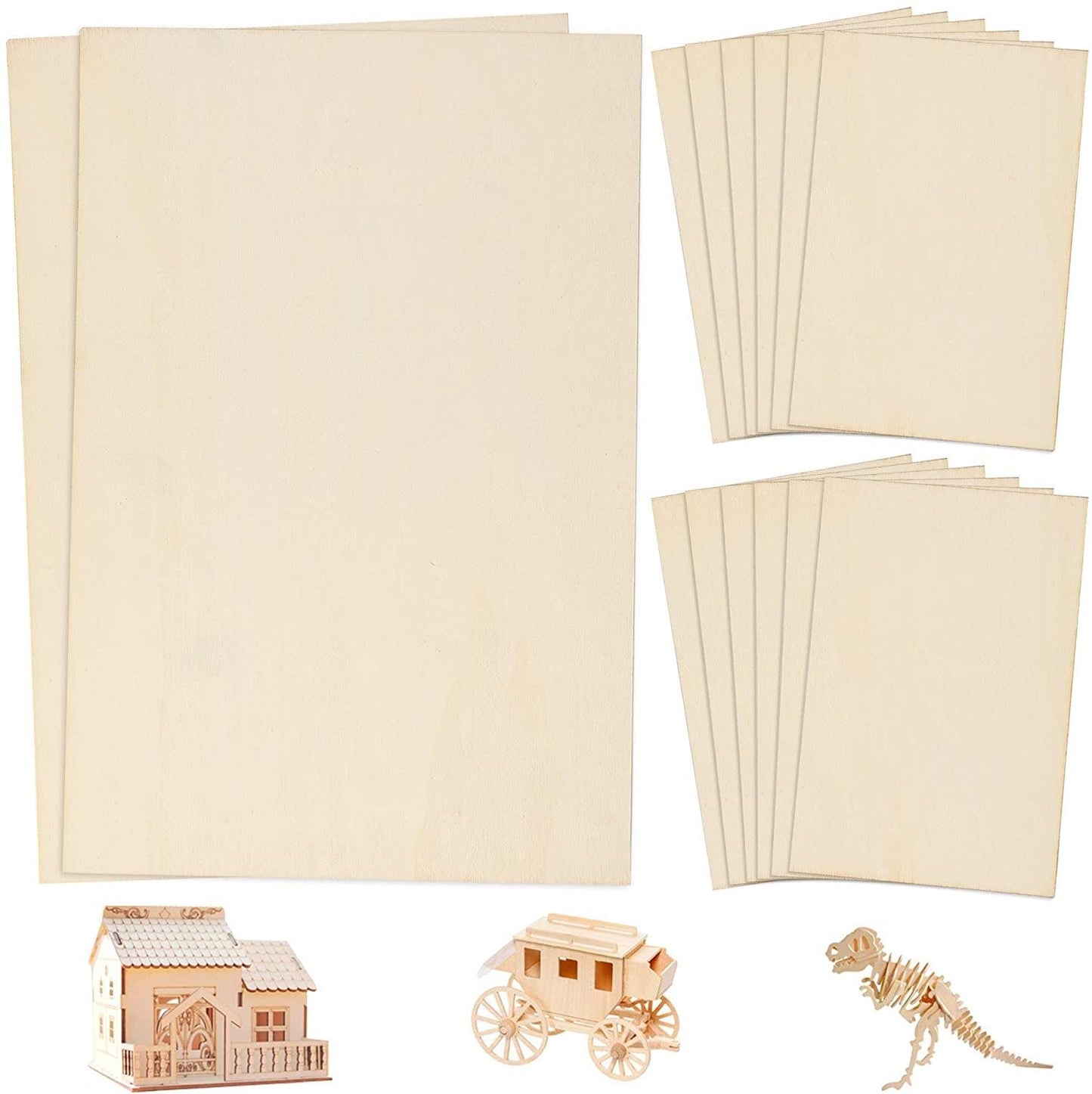 Plywood Sheets for Crafts 14Pc Blank Unfinished Basswood Thin Rectangle Wood Board Cutouts 2 Sizes 12Pc 6X4In 2Pc 12X8In - WoodArtSupply