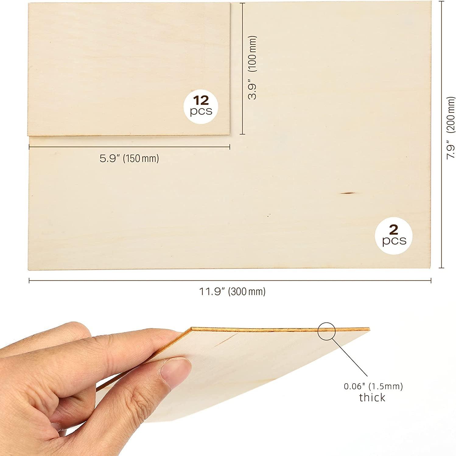 Plywood Sheets for Crafts 14Pc Blank Unfinished Basswood Thin Rectangle Wood Board Cutouts 2 Sizes 12Pc 6X4In 2Pc 12X8In WoodArtSupply