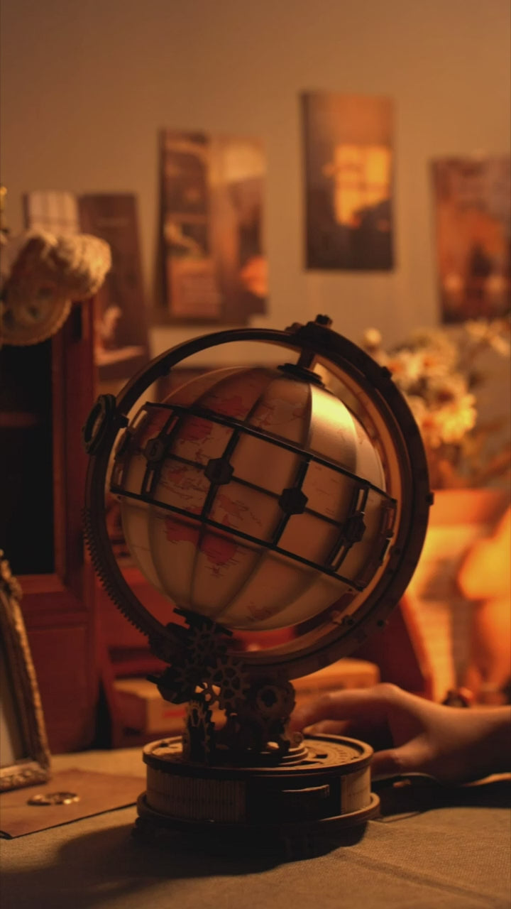 3D Wooden Puzzles Globe Model Kit for Adults to Build ROKR 3D Puzzles Night Light Desk Display Toy Unique Gift for Birthday/Anniversay