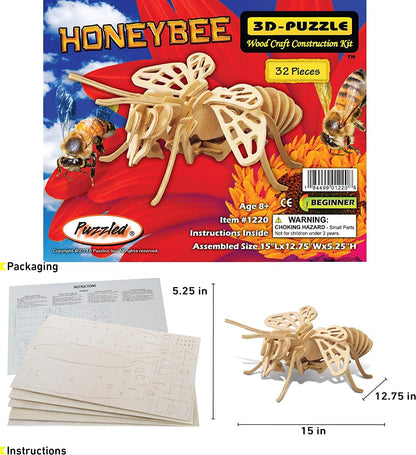 Puzzled 3D Puzzle Honeybee Wood Craft Construction Model Kit, Unique & Educational - WoodArtSupply
