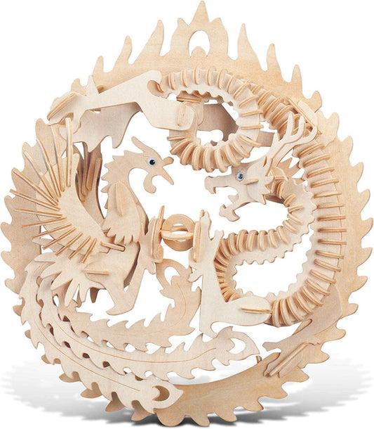 Puzzled 3D Puzzle Lucky Dragon & Phoenix Wood Craft Construction Model Kit - WoodArtSupply