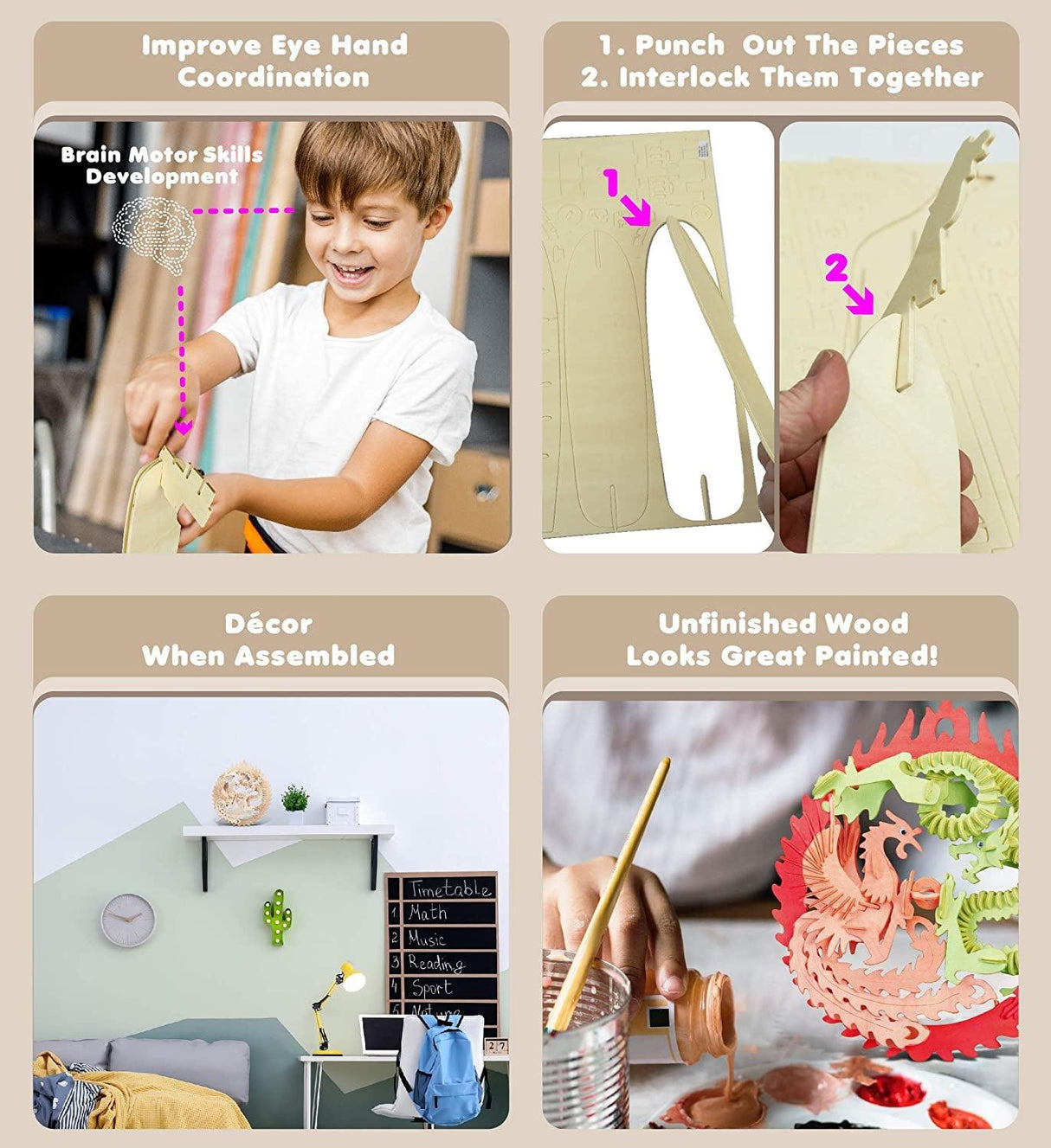 Lucky Dragon & Phoenix 3D Wooden Puzzle Model Kit WoodArtSupply