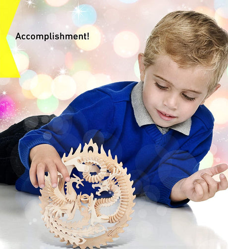 Lucky Dragon & Phoenix 3D Wooden Puzzle Model Kit WoodArtSupply