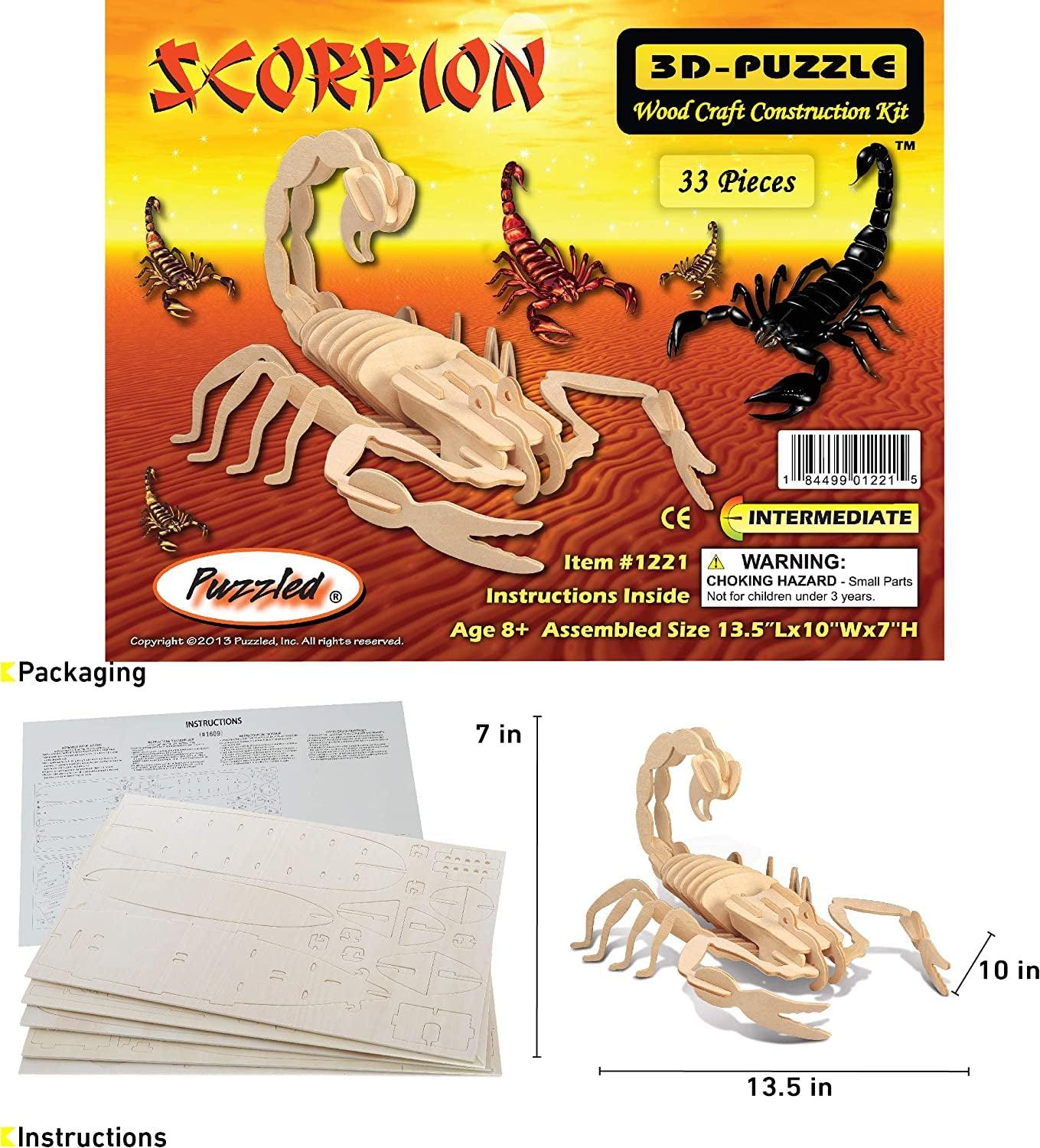 Puzzled 3D Puzzle Scorpion Wood Craft Construction Model Kit, Fun & Educational Animal DIY - WoodArtSupply