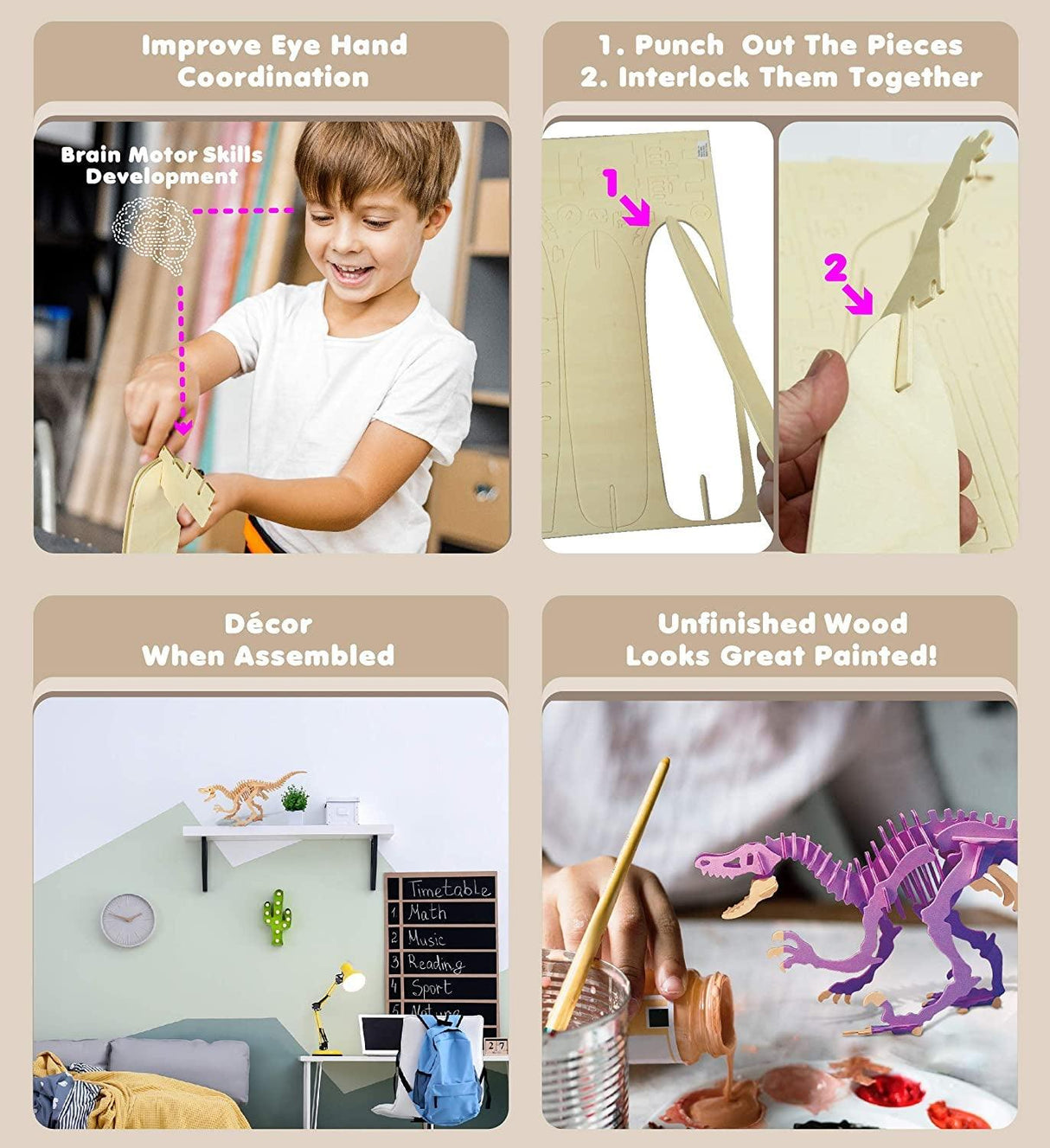 Velociraptor 3D Wooden Puzzle Kit – Engaging Craft Construction for Dinosaur Lovers WoodArtSupply