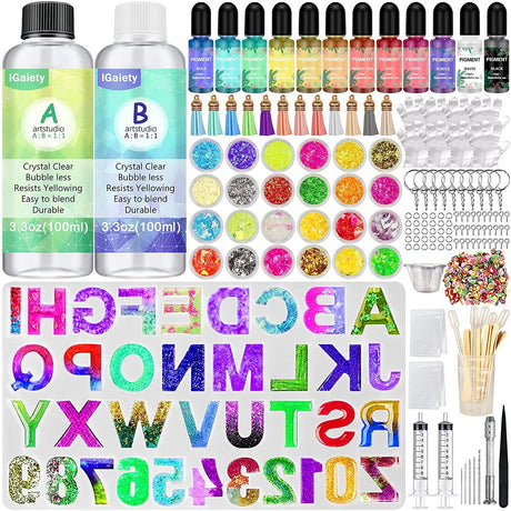 Resin Alphabet Mold Starter Kit 169 Pcs Letter Silicone Keychain Molds Reversed Backward Number Molds WoodArtSupply