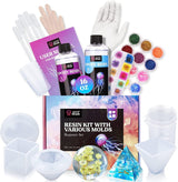 Resin Kits and Molds Complete Set, 16OZ Resin Molds Silicone Kit Bundle with Sphere, Pyramid Molds, Glitter and Dried Flowers WoodArtSupply