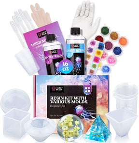 Resin Kits and Molds Complete Set, 16OZ Resin Molds Silicone Kit Bundle with Sphere, Pyramid Molds, Glitter and Dried Flowers WoodArtSupply