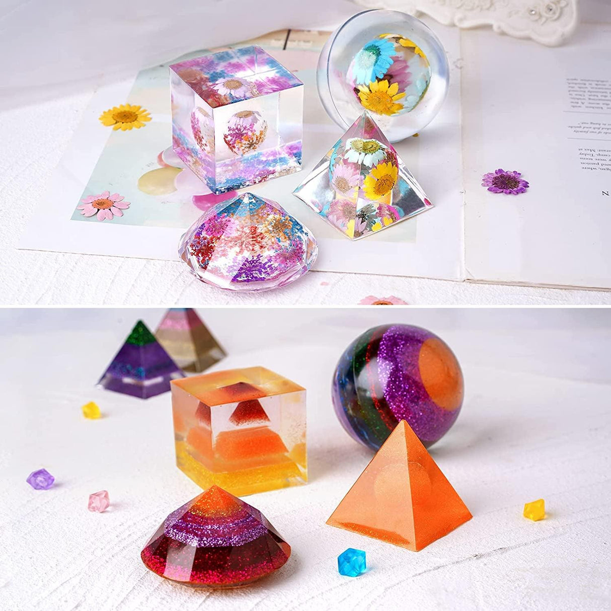 Resin Kits and Molds Complete Set, 16OZ Resin Molds Silicone Kit Bundle with Sphere, Pyramid Molds, Glitter and Dried Flowers WoodArtSupply