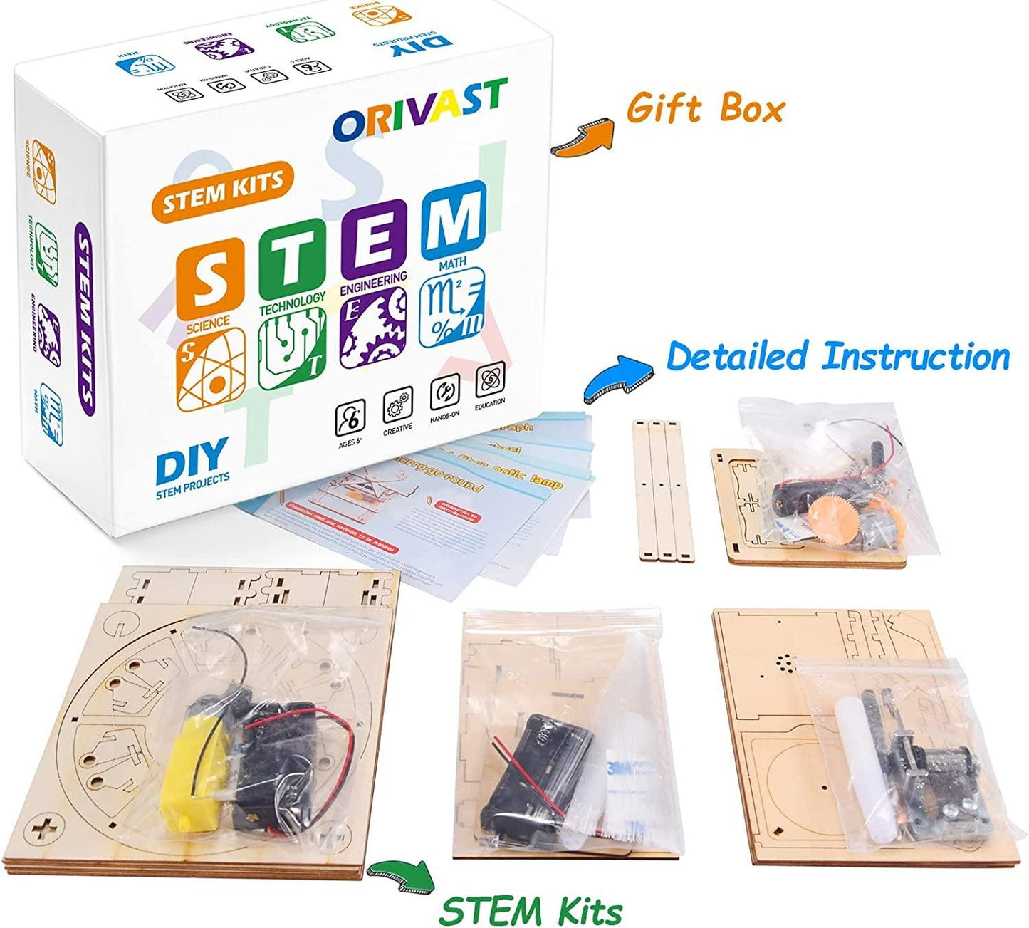 STEM Kit 3D Wooden Puzzles, 4 Set Wood Model Building Kits for Kids Educational - WoodArtSupply