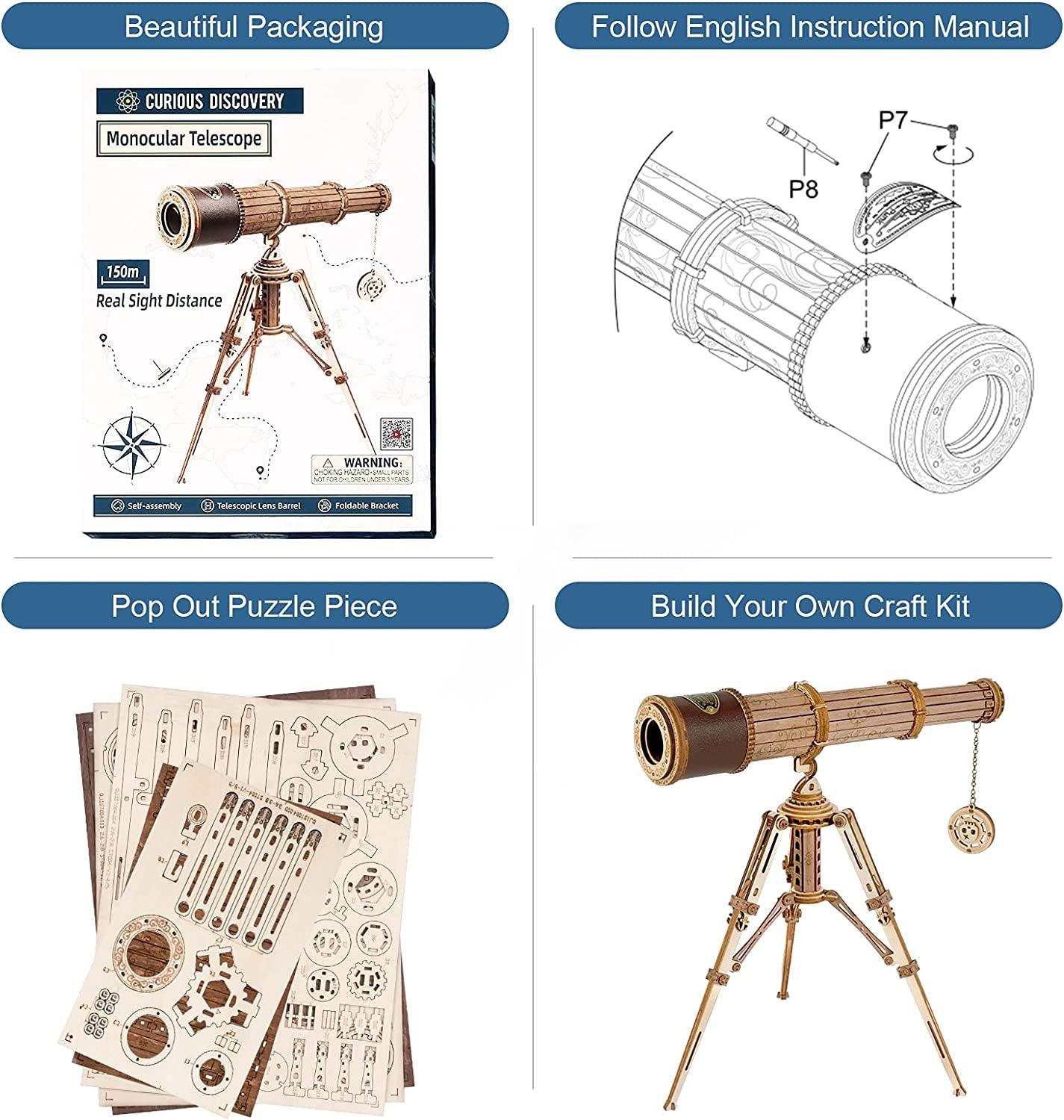 3D Wooden Puzzle Monocular Telescope outlet Model Building DIY Birthday Gift