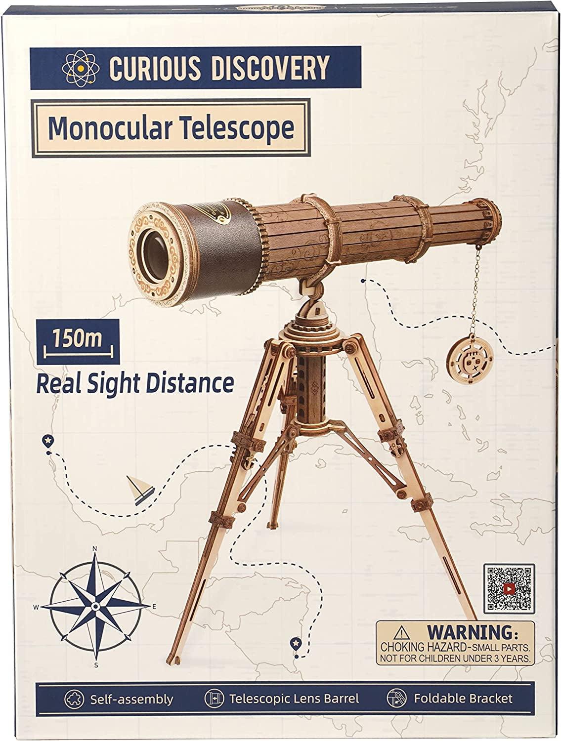 Telescope 3D Puzzles for Adults, DIY Wooden Craft Kit, Christmas Birthday Gift for Kids Teens - WoodArtSupply