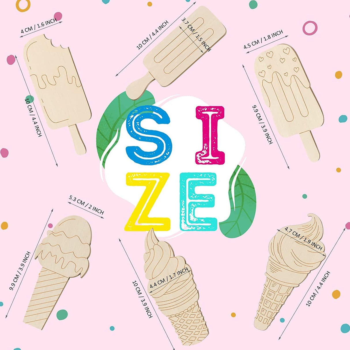 Unfinished Ice Cream Wood Cutouts Summer DIY Cutouts for Crafts Wooden Decor Art Paint 6 Styles(30 Pieces) WoodArtSupply