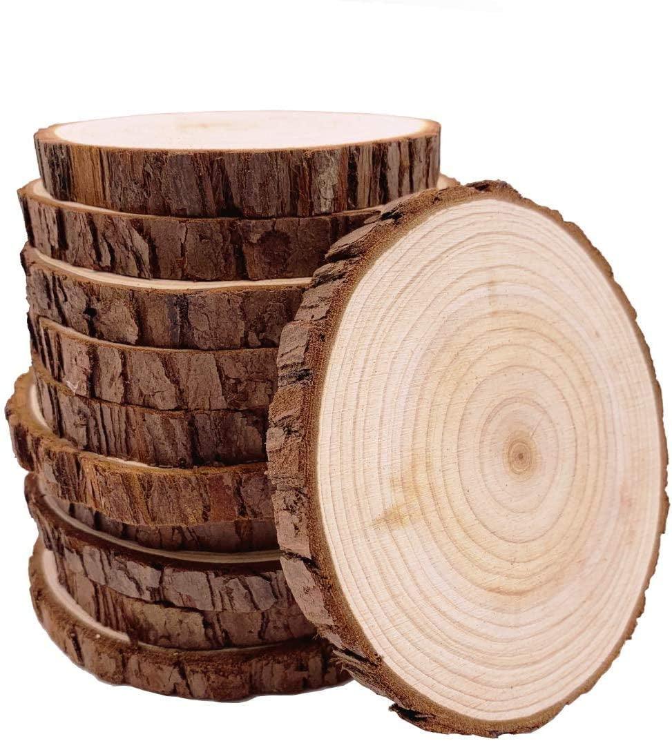 Unfinished Natural with Tree Bark Wood Slices 10 Pcs 4.2-4.7" Disc Coasters Wood Pieces Craft Wood Kit Circles DIY - WoodArtSupply