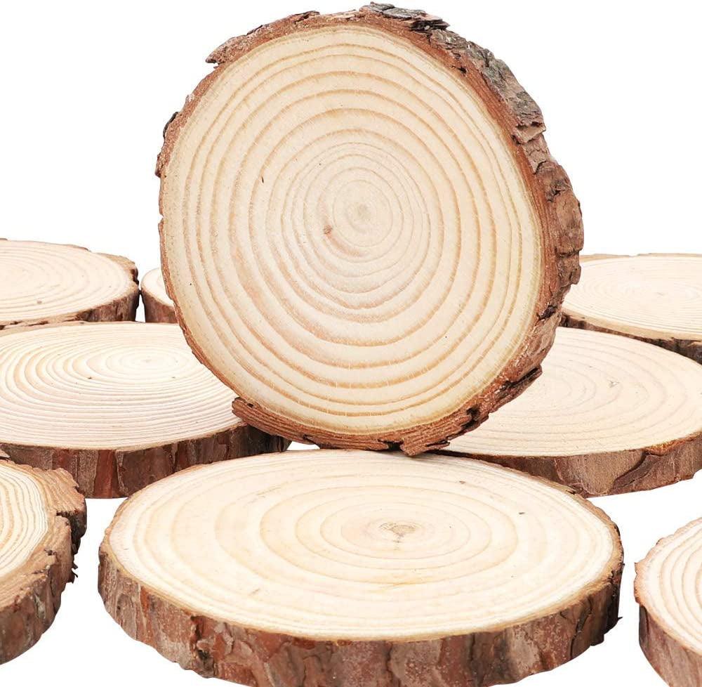 Fuyit Wood Slices 8 Pcs 5.1-5.5 inches Unfinished Natural Tree Slice Wooden  Circle with Bark Log Discs for DIY Arts and Craft Christmas Ornaments