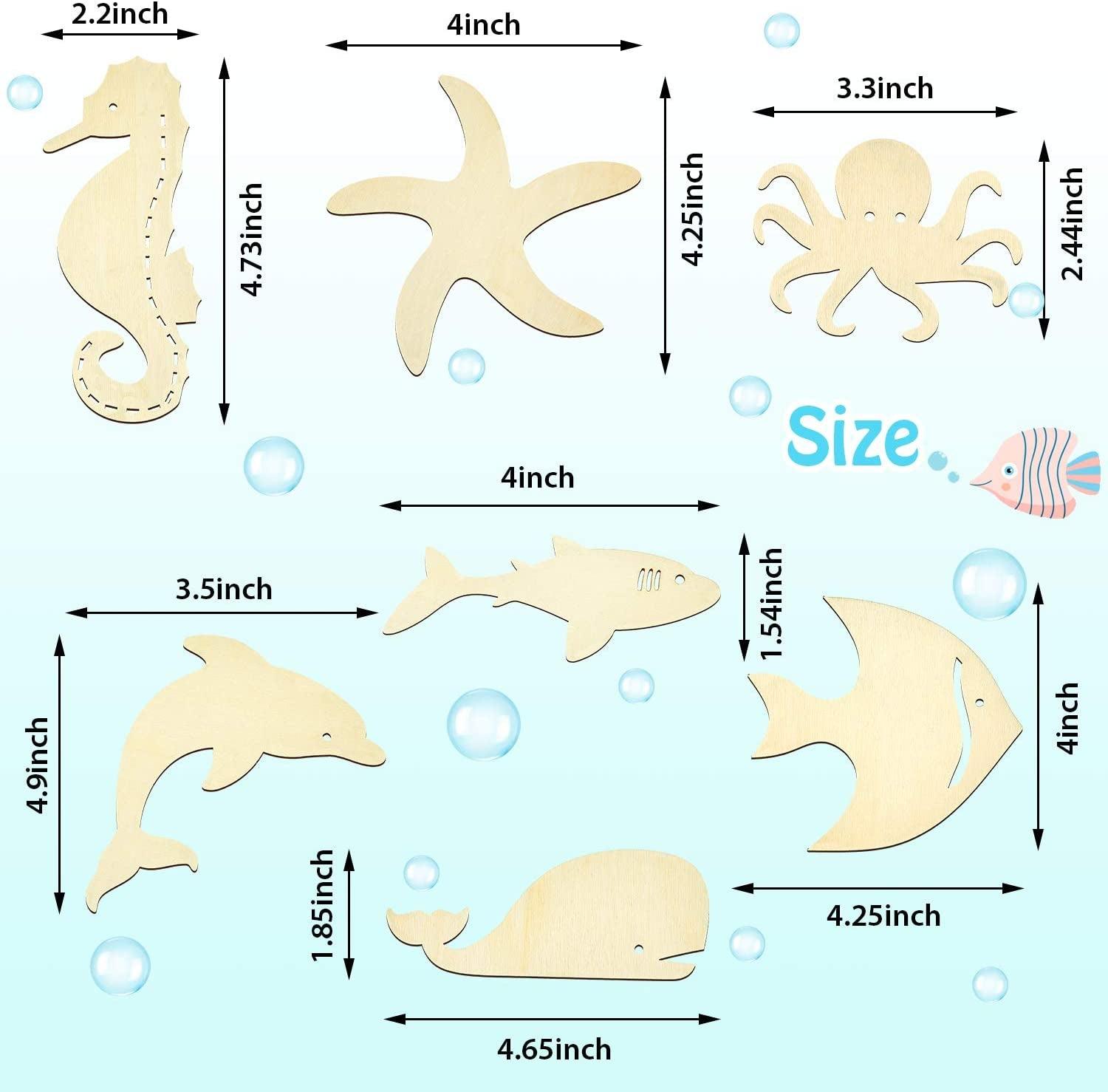 Unfinished Wood Cutouts Ocean Animals Wooden Paint Crafts Home Decor Ornament DIY Octopus, Shark, Whale, Dolphin, Seahorse, Fish Shape (28 Pieces) WoodArtSupply