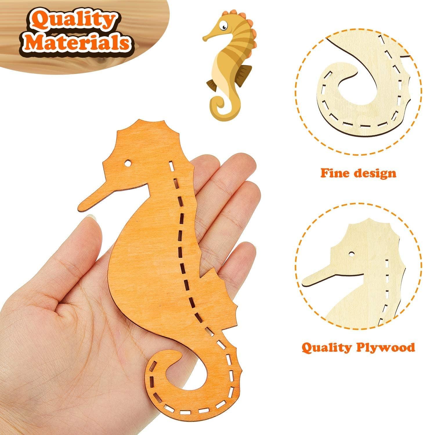 Unfinished Wood Cutouts Ocean Animals Wooden Paint Crafts Home Decor Ornament DIY Octopus, Shark, Whale, Dolphin, Seahorse, Fish Shape (28 Pieces) WoodArtSupply