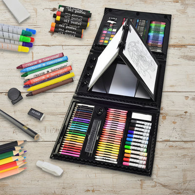 185‑Piece Easel Art Set – Double‑Sided Trifold Drawing Kit with Pastels, Crayons, Colored Pencils, Markers & Sketch Pad