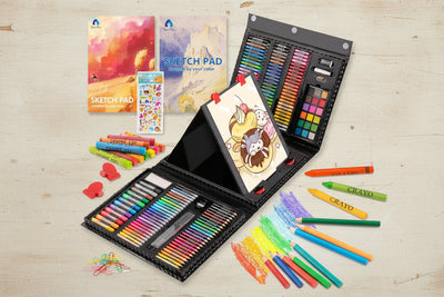 240‑Piece Art Set – Trifold Easel Kit with Crayons, Colored Pencils & Sketch Pads (Black)