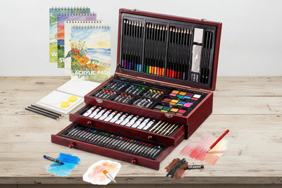 Deluxe 194‑Piece Painting & Drawing Art Kit – Wooden Case with Acrylics, Crayons, Colored Pencils & 4 Drawing Pads