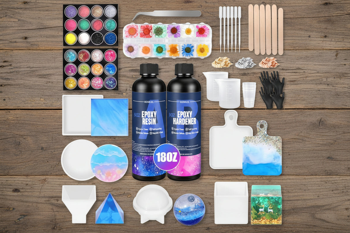18 oz Epoxy Resin Kit with Molds for Beginners, Dried Flowers, Measuring Cups & Complete Resin Craft Supplies WoodArtSupply