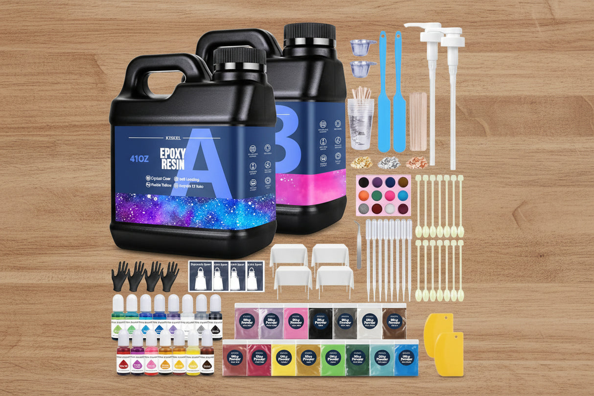 82 oz Clear Epoxy Resin Kit, Bubble‑Free, Non‑Yellowing Resin with 15 Pigments & 15 Mica Powders for Art, Jewelry & Resin Molds WoodArtSupply