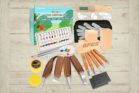 44‑Piece Wood Carving Kit with Templates, Paint Set, Bee Wax, Whittling Knives & Detail Tools for Beginners and Hobbyists WoodArtSupply