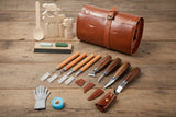 26‑Piece Wood Carving & Whittling Kit with Knives, Basswood Blocks, Ergonomic Handles, and Leather Storage Bag WoodArtSupply