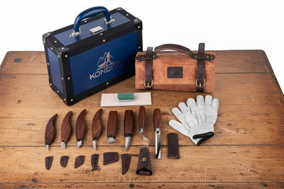 Wood Carving Knife Set – Steel Blades, Honing Strop, Safety Gloves, Roll Bag & Gift Case for Beginners and Adults