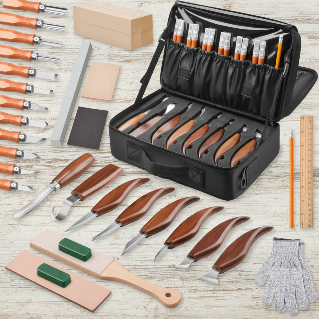 35‑in‑1 Wood Whittling Kit – Carving Knives, Wood Blocks & Large Tool Bag for Beginners WoodArtSupply