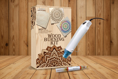 Beginner Wood Burning Kit with Markers, Heat Gun, Stencils and Wood Pieces