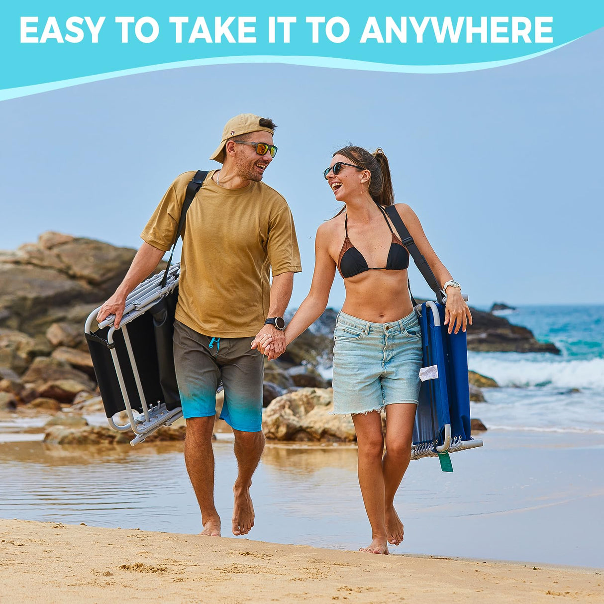 #WEJOY 2 Pack Outdoor Chaise Lounge Chair - Portable Folding Patio Pool Lounge Chair, 5 Positions Adjustable Reclining Camping Chair with Side Table,Shoulder Strap, Pillow for Beach Sunbathing Lawn #WEJOY