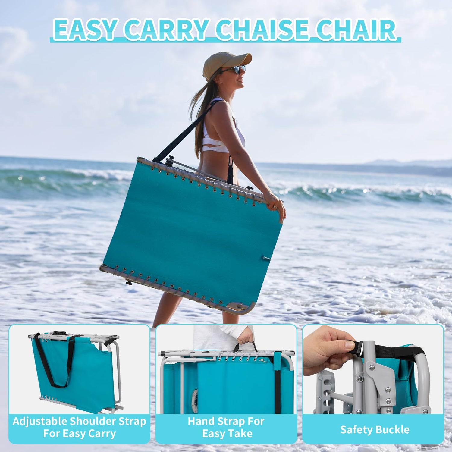 #WEJOY 3 in 1 Tanning Chair with Face Hole & Canopy, 300 lbs Heavy Duty 5 Positions Folding Face Down Lounge Chairs Outdoor with Pillow & Storage Bag Portable for Pool Beach Lawn Camping (Cyan) #WEJOY