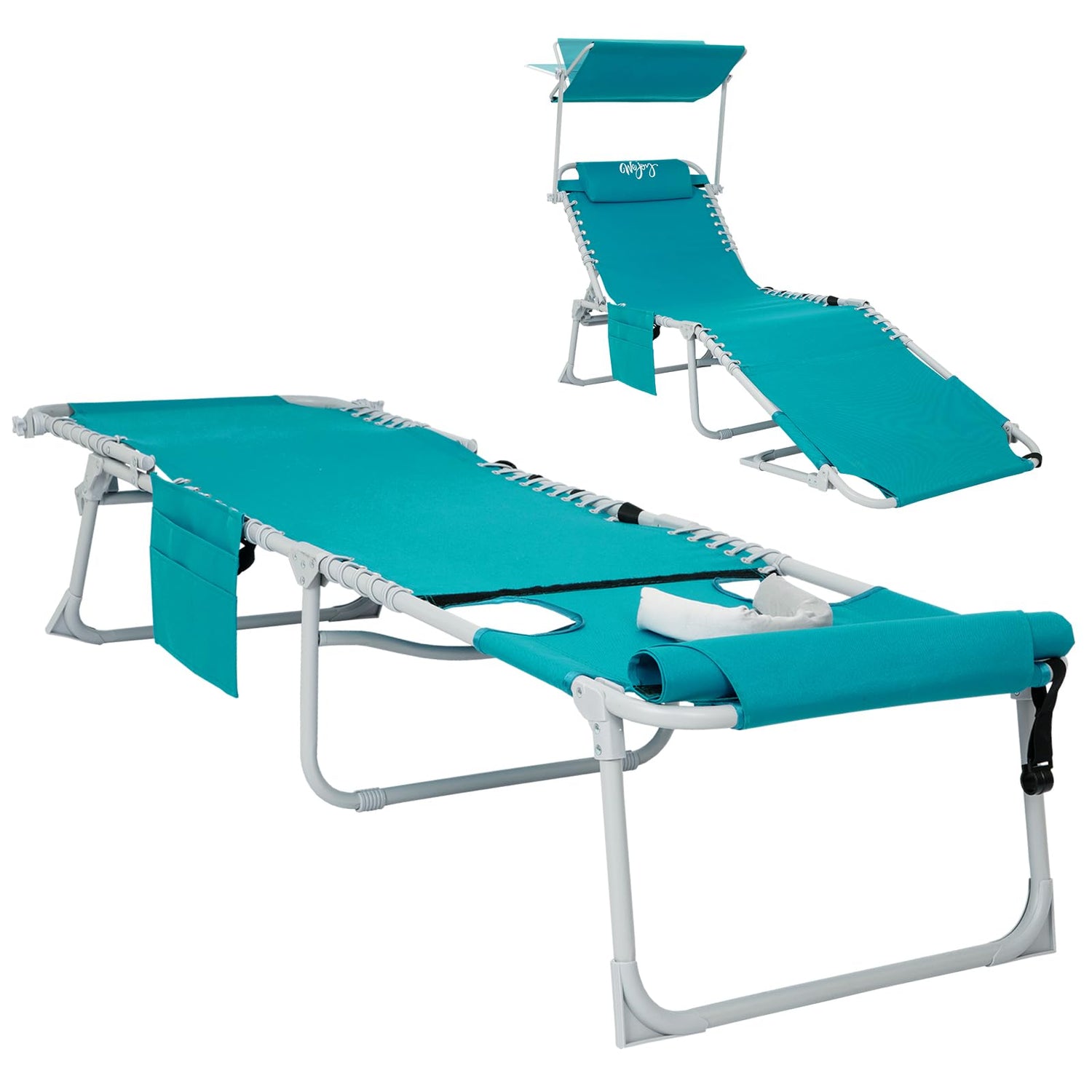 #WEJOY 3 in 1 Tanning Chair with Face Hole & Canopy, 300 lbs Heavy Duty 5 Positions Folding Face Down Lounge Chairs Outdoor with Pillow & Storage Bag Portable for Pool Beach Lawn Camping (Cyan) #WEJOY