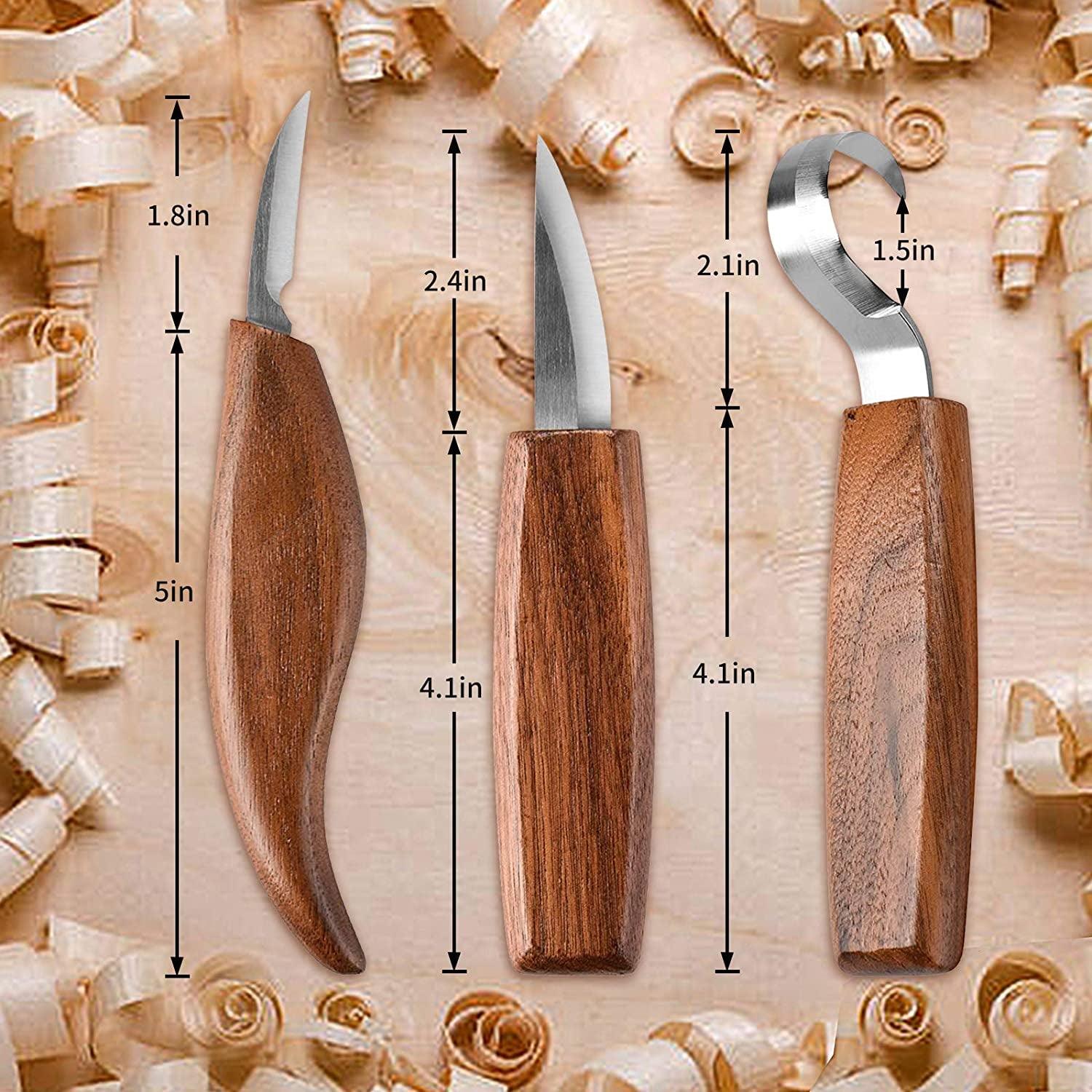 Wood Carving Tools 12-In-1 Wood Kit with Hook Knife, Whittling Knife, Chip  Knife, Gloves, Knife Sharpener for Spoon, Bowl, Kuksa Cup
