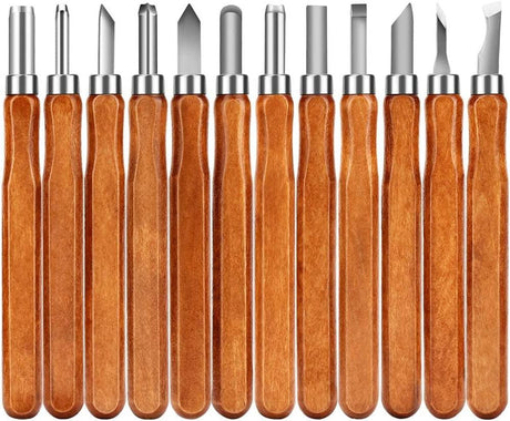 Wood Carving Tools, 12 Set SK2 Carbon Steel Sculpting Knife Kit for Beginners & Professions WoodArtSupply
