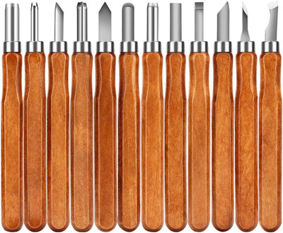 Wood Carving Tools,  12 Set SK2 Carbon Steel Sculpting Knife Kit for Beginners & Professions